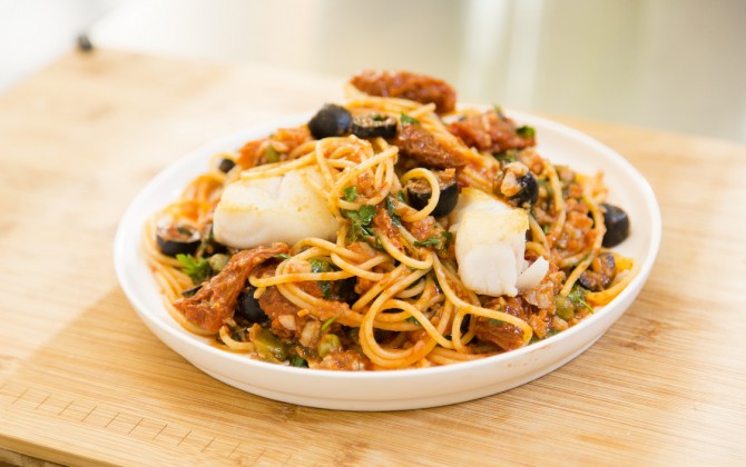 Recept Spaghetti all’Uovo met gebakken kabeljauw Grand'Italia